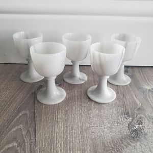 Set of 5 Vintage Carved Marble ceramic Mini Goblets Shot Stemware Barware